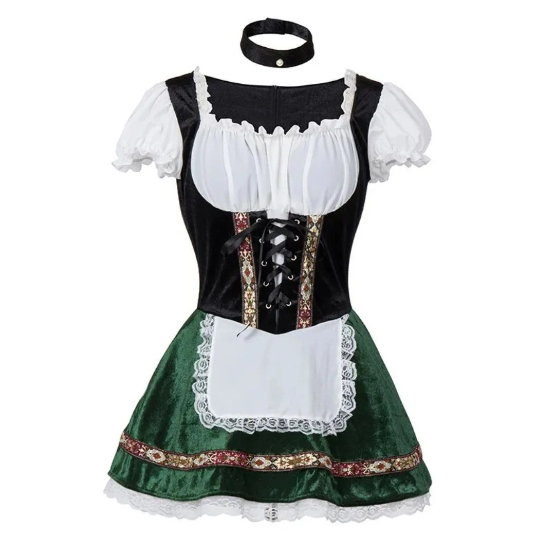 Women’s Folk Dirndl Dress – Off-Shoulder Festival Style with Decorative Front Apron