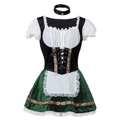 Women’s Folk Dirndl Dress – Off-Shoulder Festival Style with Decorative Front Apron