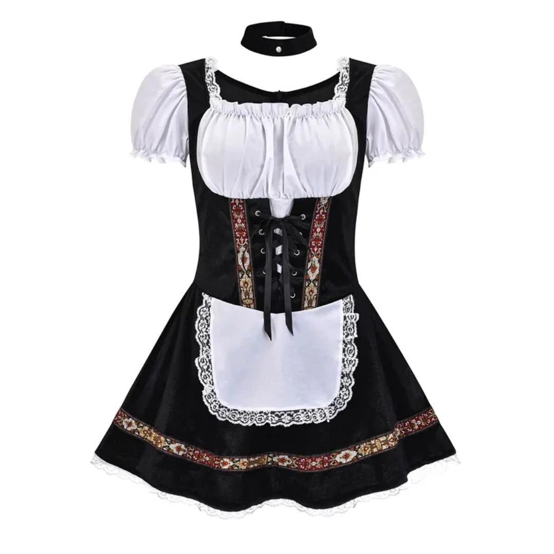 Women’s Folk Dirndl Dress – Off-Shoulder Festival Style with Decorative Front Apron