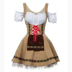 Women’s Folk Dirndl Dress – Off-Shoulder Festival Style with Decorative Front Apron