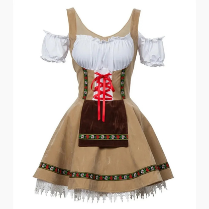 Women’s Folk Dirndl Dress – Off-Shoulder Festival Style with Decorative Front Apron