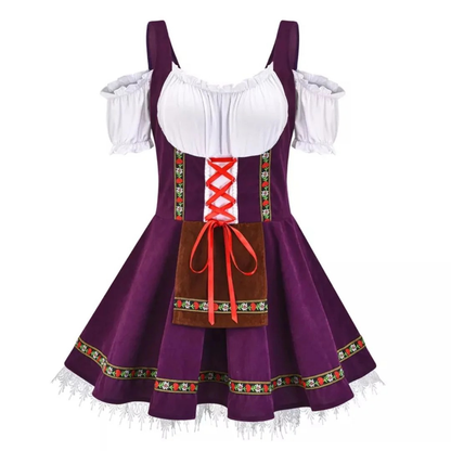 Women’s Folk Dirndl Dress – Off-Shoulder Festival Style with Decorative Front Apron