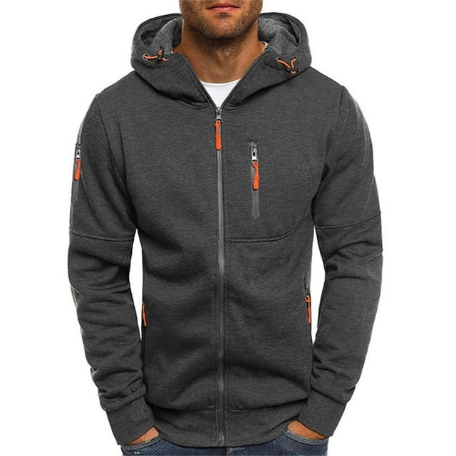 Men’s Zip-Through Hoodie – Chest Pocket with Drawcord Hood and Contrast Seams