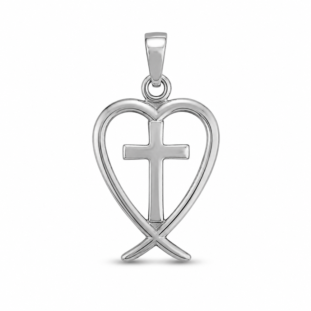 Silver cross and fishtail pendant charm on white