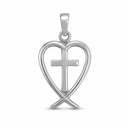 Silver cross and fishtail pendant charm on white