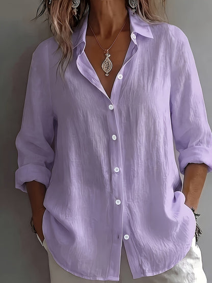 Women’s Shirt Blouse – Relaxed Button-Down Shirt with Roll-Up Sleeves