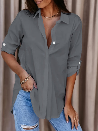 Women’s Relaxed Shirt Blouse – Classic Collar with Button Front