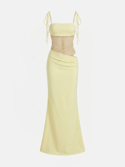 Women’s Lace-Panel Maxi Dress – Strappy Fitted Style for Date Nights and Cocktail Events