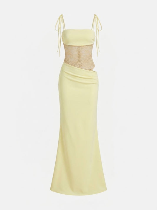 Women’s Lace-Panel Maxi Dress – Strappy Fitted Style for Date Nights and Cocktail Events