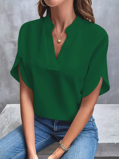 Women’s Viscose Crepe Blouse with Split Neck – Flowing Summer Top for Work and Travel