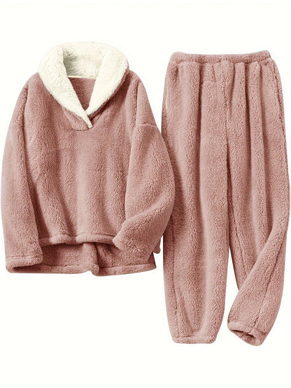 Women’s Lounge Set – Shawl Collar Top with Elasticated Waist