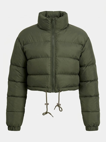 Women’s Cropped Drawstring Puffer Jacket – Lightweight Quilted Layer for Winter