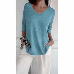 Women’s Relaxed V-Neck Knit Top – Lightweight Longline Layer for Everyday Styling