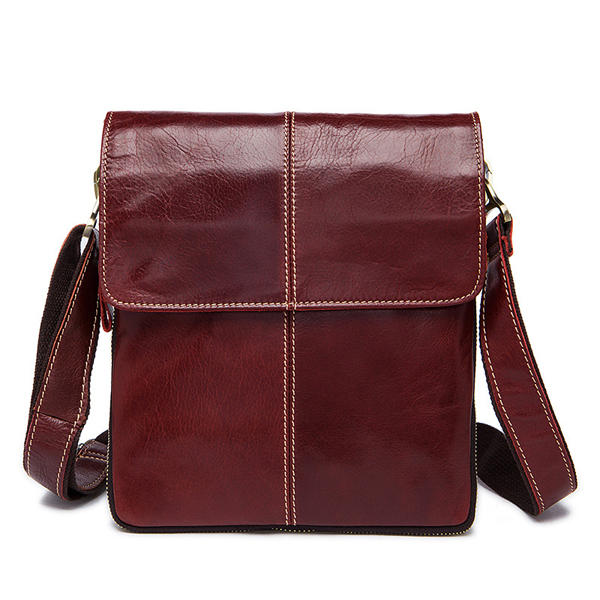 Men’s Genuine Leather Messenger Bag – Flap-Front Business Shoulder Bag with Adjustable Crossbody Strap