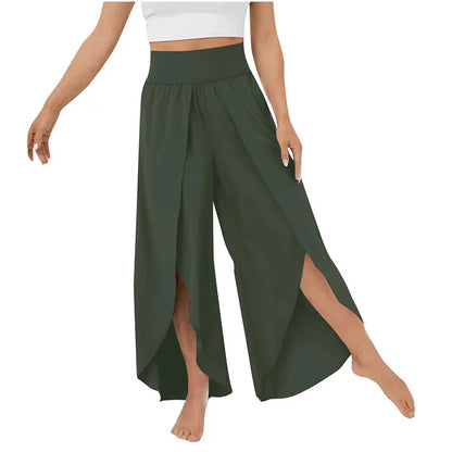 Women’s High-Waist Split-Leg Yoga Trousers – Flowing Wide-Leg Active Style