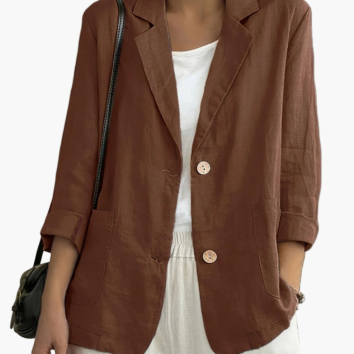 Women’s Relaxed Blazer – Two-Button Front with Roll-Up Sleeves