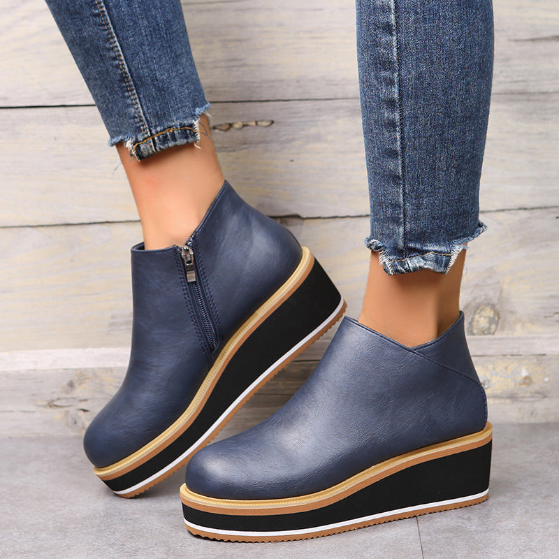 Women's Side Zip Wedge Block-Heel Chunky Chelsea Boots