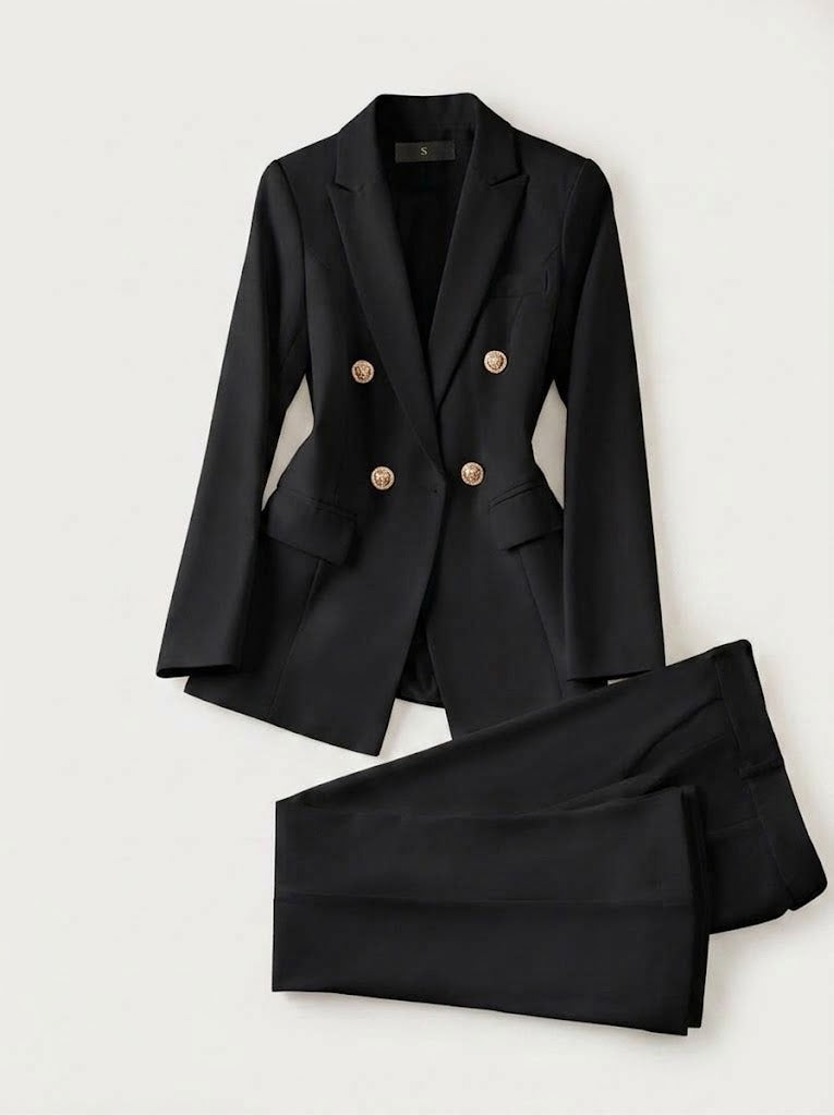 Women’s Double-Breasted Blazer and Trouser Set – Tailored Formal Outfit for Work and Events