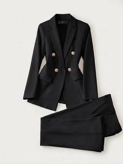 Women’s Double-Breasted Blazer and Trouser Set – Tailored Formal Outfit for Work and Events