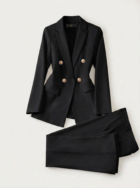 Women’s Double-Breasted Blazer and Trouser Set – Tailored Formal Outfit for Work and Events