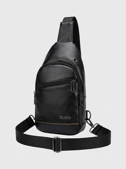 Men’s PU-Leather Sling Bag – Compact Crossbody Chest Pack with Adjustable Strap and Zip Pockets