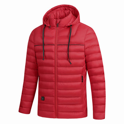 Men’s USB-Heated Hooded Puffer Jacket – Water-Resistant Insulated Winter Coat with Adjustable Heat Zones