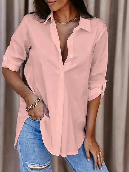 Women’s Relaxed Shirt Blouse – Classic Collar with Button Front