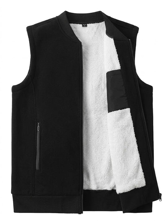 Men’s Fleece-Lined Zip-Up Vest – Stand-Collar Sleeveless Layer with Zipped Pockets