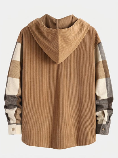 Men’s Hooded Flannel Shirt and Corduroy Trouser Set – Relaxed Autumn Casualwear