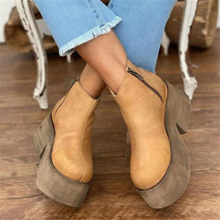 Women's Platform Round-Toe Chunky Chelsea Boots