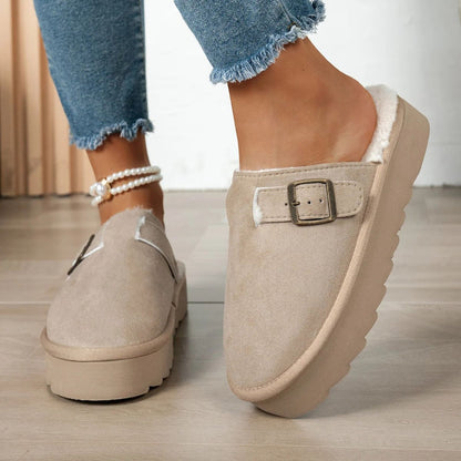 Women's Platform Clog Slippers - Suede-Look Fur-Lined Backless Mule - original product image 1