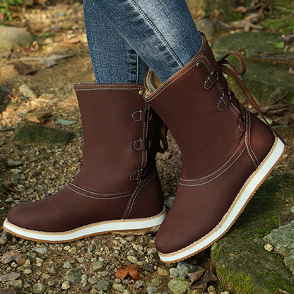 Women's Suede-Look Platform Lace-Up Chunky Chelsea Boots
