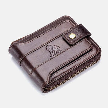 Men’s RFID Leather Wallet – Vintage Zip-Around Bifold with Card Slots and Coin Pocket