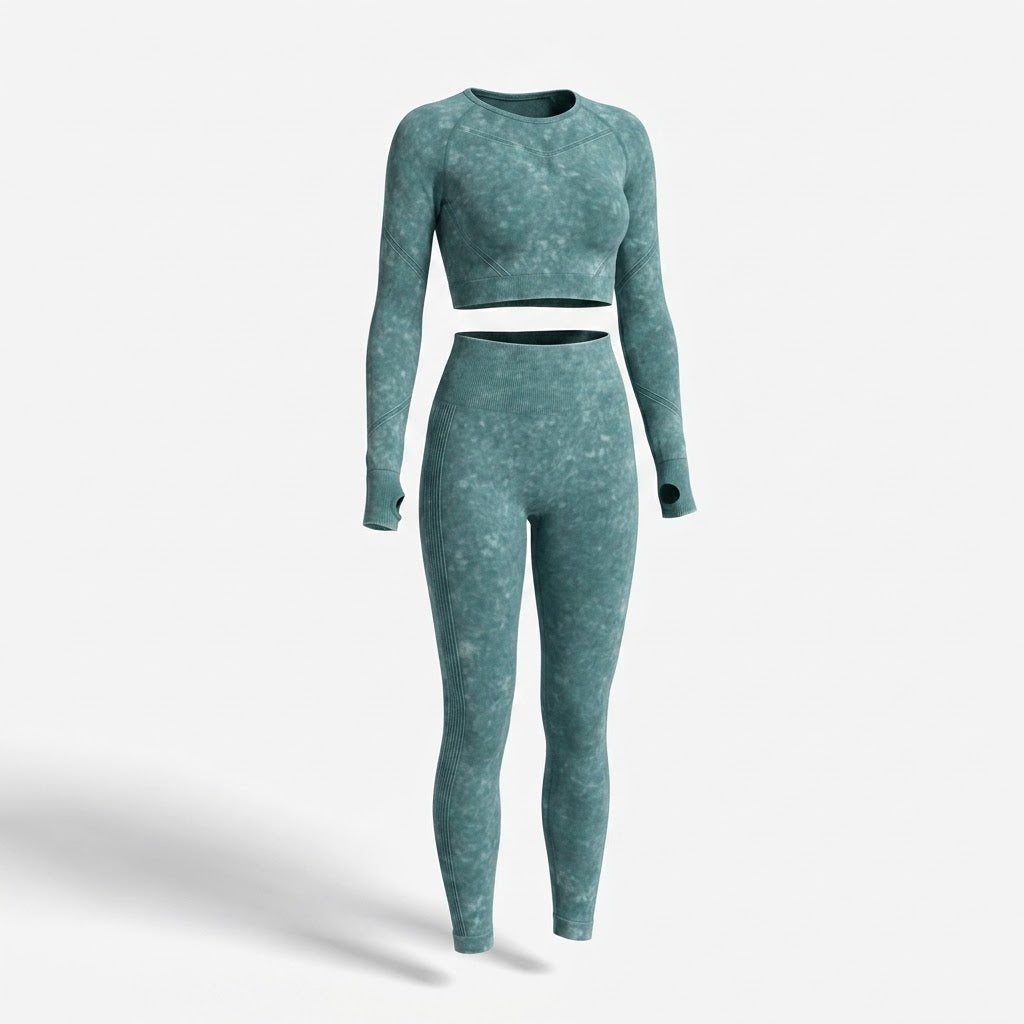 Women’s Seamless Long-Sleeve Crop Top and Leggings Set – Sculpting Two-Piece Activewear