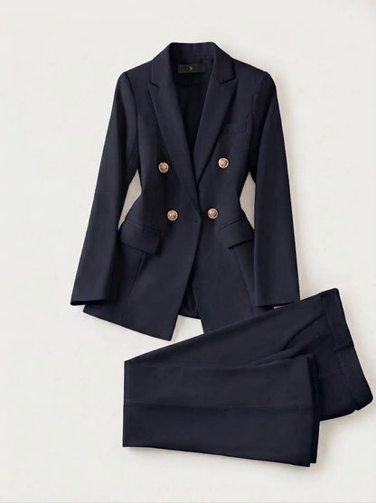 Women’s Double-Breasted Blazer and Trouser Set – Tailored Formal Outfit for Work and Events