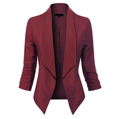 Women’s Open-Front Blazer – Ruched-Sleeve Smart Layer for Office and Occasion Wear