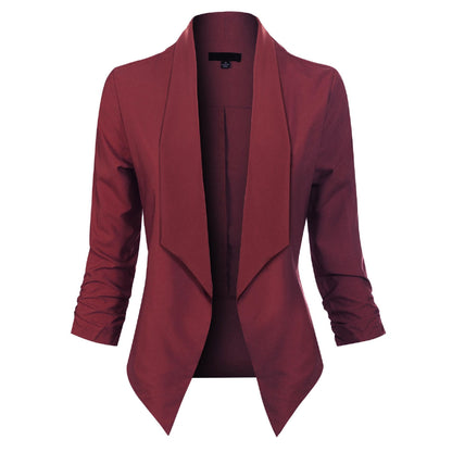 Women’s Open-Front Blazer – Ruched-Sleeve Smart Layer for Office and Occasion Wear