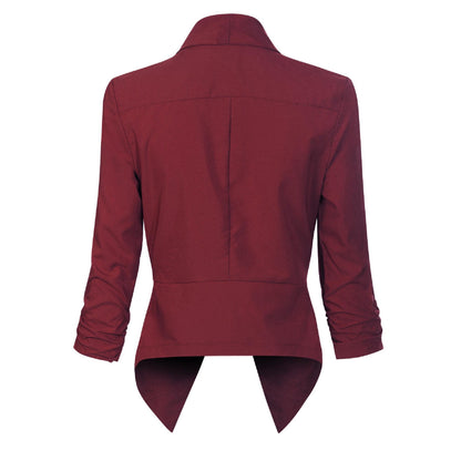 Women’s Open-Front Blazer – Ruched-Sleeve Smart Layer for Office and Occasion Wear