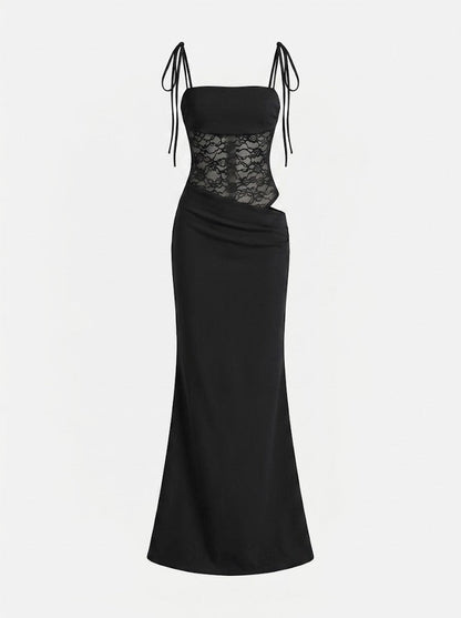 Women’s Lace-Panel Maxi Dress – Strappy Fitted Style for Date Nights and Cocktail Events