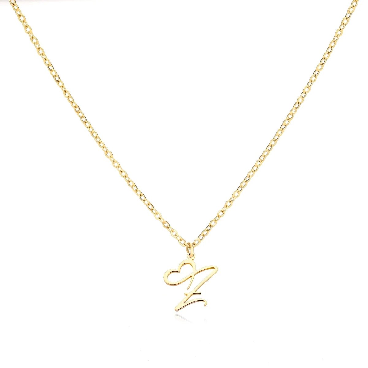 Women’s Initial Heart Pendant Necklace – Gold-Tone Stainless Steel Letter Charm for Personalised Everyday Wear and Gifting