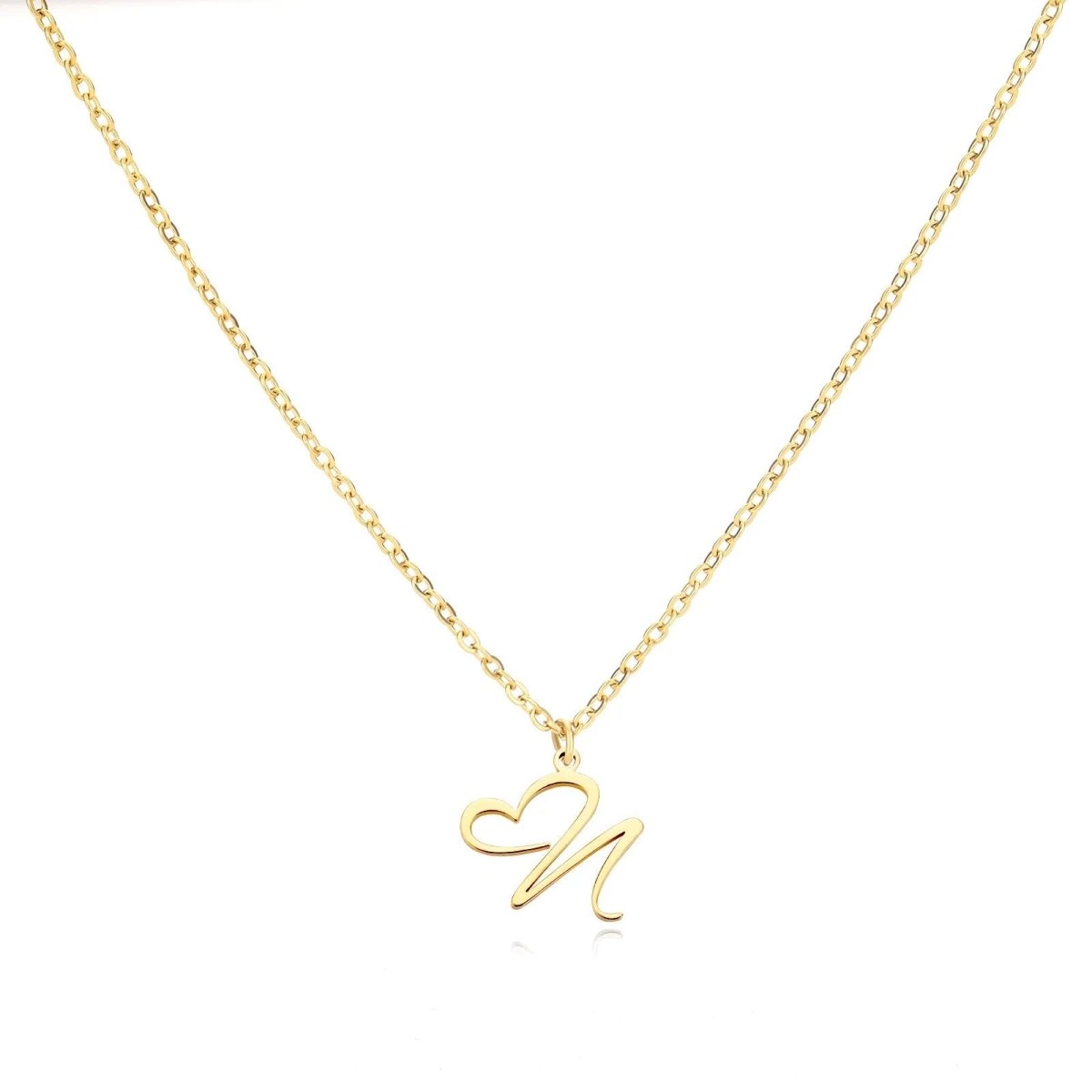 Women’s Initial Heart Pendant Necklace – Gold-Tone Stainless Steel Letter Charm for Personalised Everyday Wear and Gifting