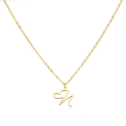Women’s Initial Heart Pendant Necklace – Gold-Tone Stainless Steel Letter Charm for Personalised Everyday Wear and Gifting