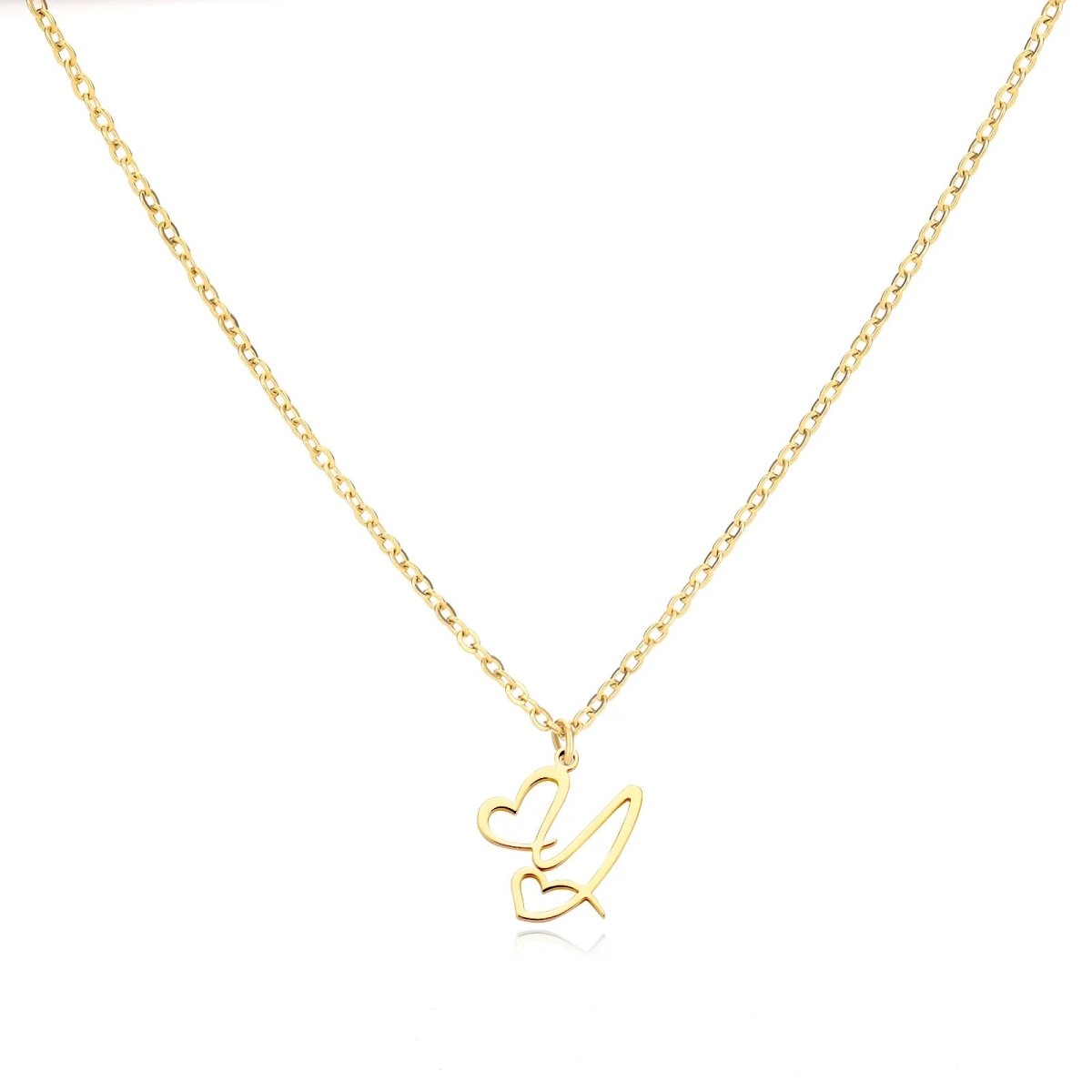 Women’s Initial Heart Pendant Necklace – Gold-Tone Stainless Steel Letter Charm for Personalised Everyday Wear and Gifting