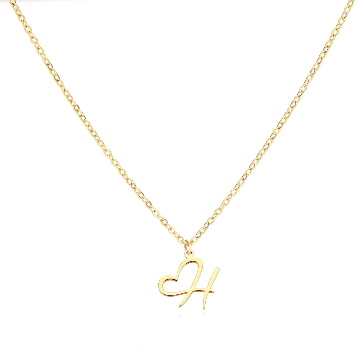 Women’s Initial Heart Pendant Necklace – Gold-Tone Stainless Steel Letter Charm for Personalised Everyday Wear and Gifting
