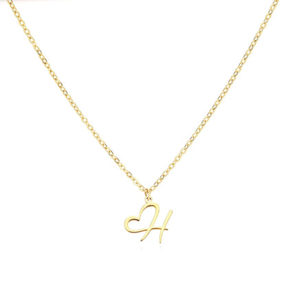 Women’s Initial Heart Pendant Necklace – Gold-Tone Stainless Steel Letter Charm for Personalised Everyday Wear and Gifting