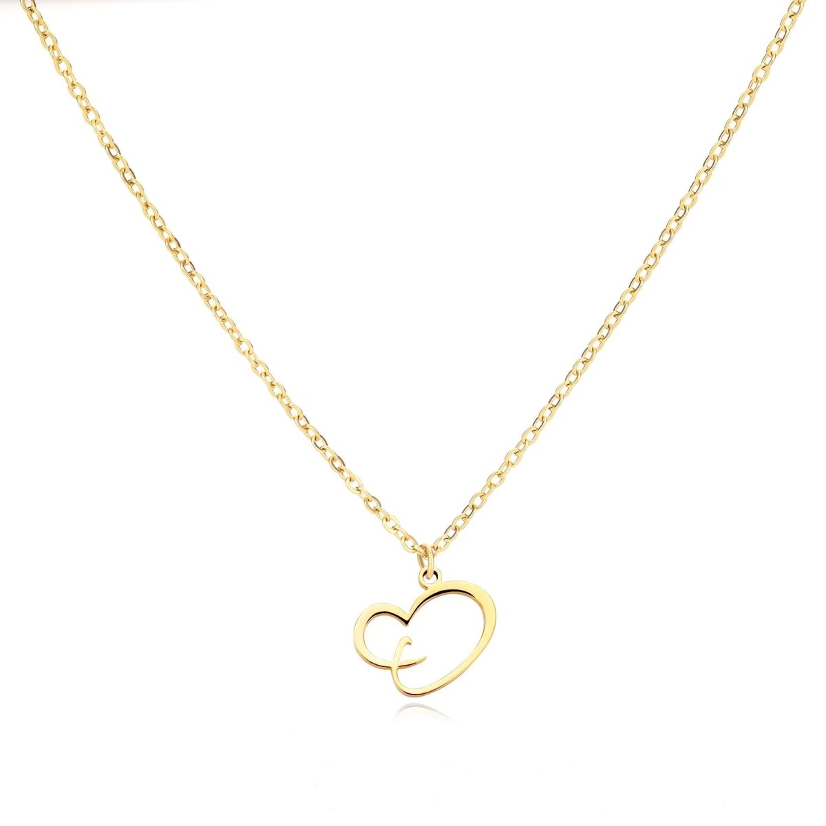 Women’s Initial Heart Pendant Necklace – Gold-Tone Stainless Steel Letter Charm for Personalised Everyday Wear and Gifting