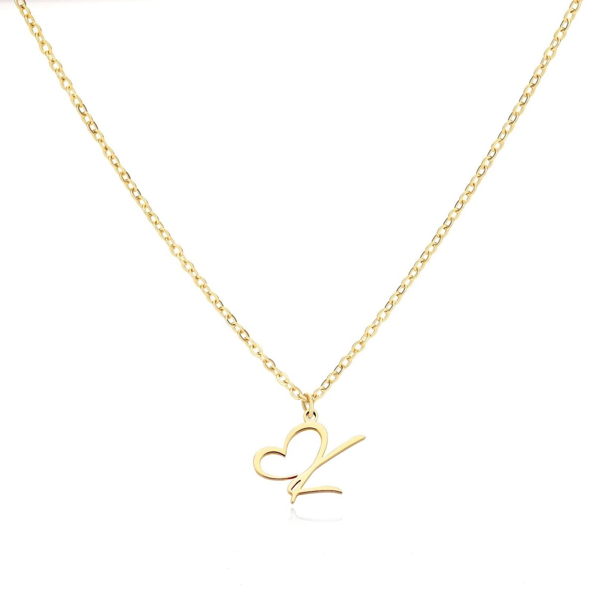 Women’s Initial Heart Pendant Necklace – Gold-Tone Stainless Steel Letter Charm for Personalised Everyday Wear and Gifting