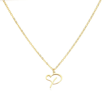 Women’s Initial Heart Pendant Necklace – Gold-Tone Stainless Steel Letter Charm for Personalised Everyday Wear and Gifting