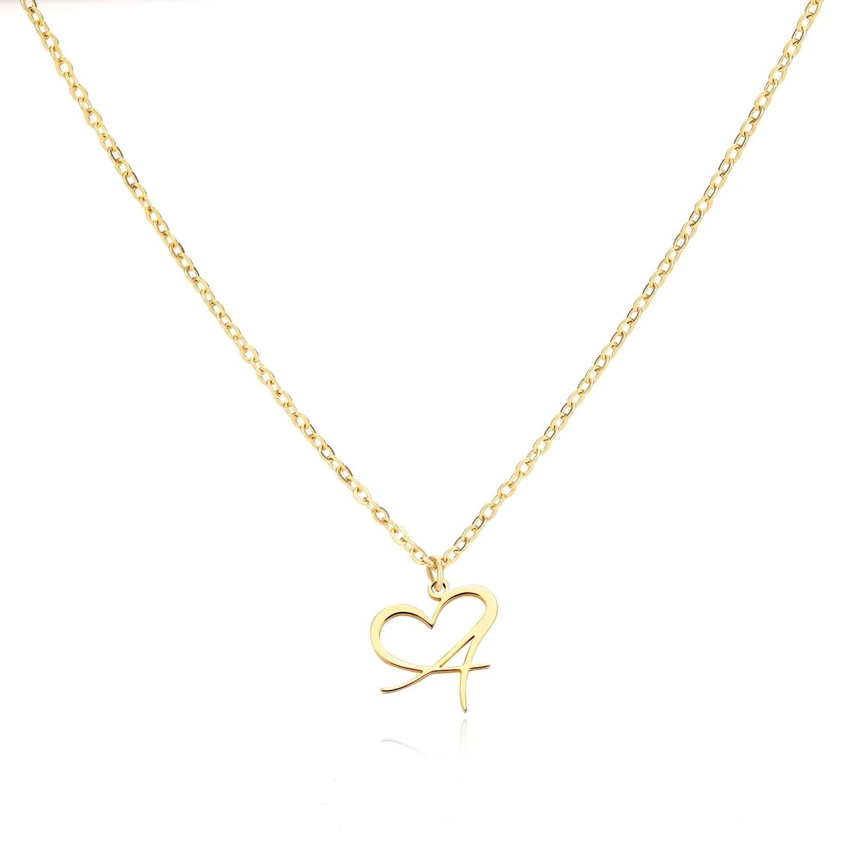 Women’s Initial Heart Pendant Necklace – Gold-Tone Stainless Steel Letter Charm for Personalised Everyday Wear and Gifting