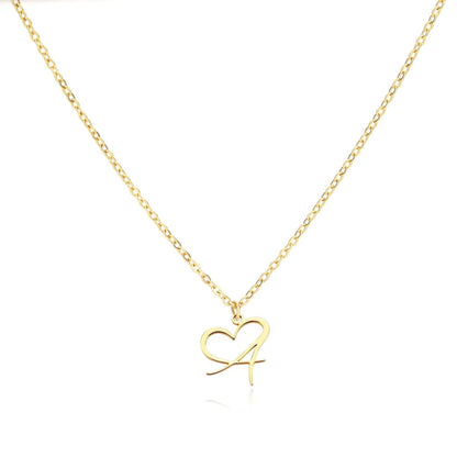 Women’s Initial Heart Pendant Necklace – Gold-Tone Stainless Steel Letter Charm for Personalised Everyday Wear and Gifting